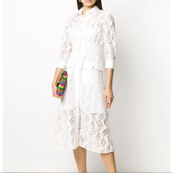 Sandro Zenali White Lace with Leaf Pattern MIDI Dress - Picture 1 of 8